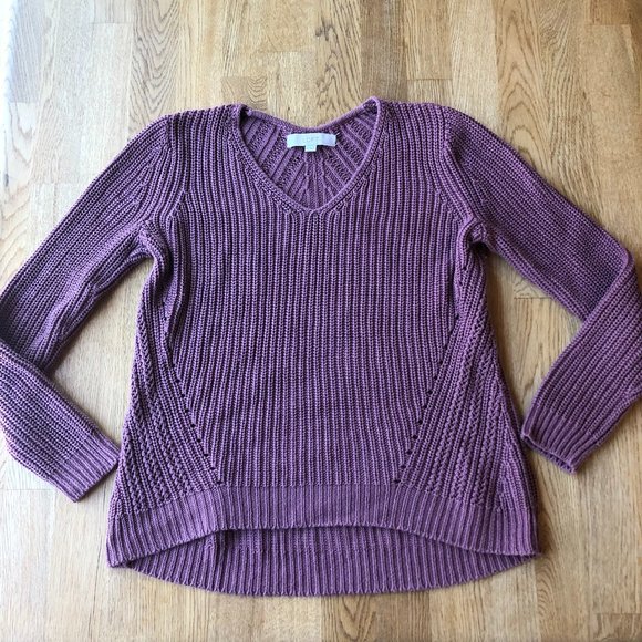 Ann Taylor LOFT Mauve Pointelle Ribbed Sweater Size Small - Picture 3 of 10